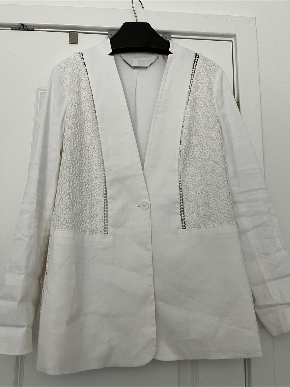 Elie Tahari White Open-Front Lace-Panel Blazer